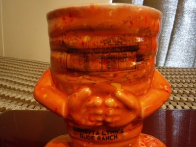 Vintage 1973 Loretta Lynn's Dude Ranch ceramic mug/cup/goblet orange man country