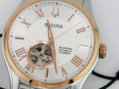 NEW BULOVA WILTON 98A213 AUTOMATIC ROSE GOLD OPEN HEART STEEL WATCH SAPPHIRE