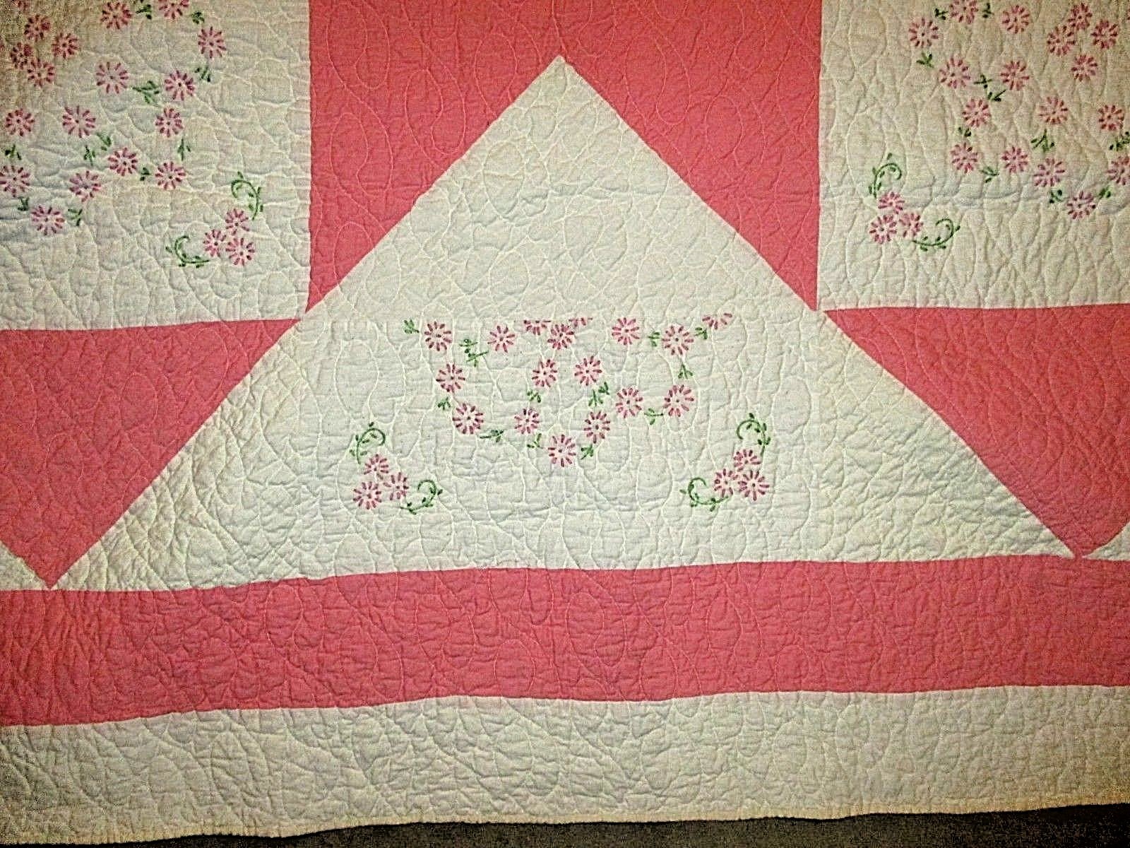 Hand Sewn Embroidery Machine Quilted Bed Spread Coverlet Twin