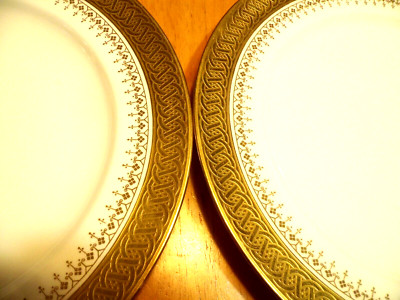 2-MINTON DINNER PLATES GOLD ENCRUSTED RIM  H1378 - Higgins & Seiter NY -  UNUSED