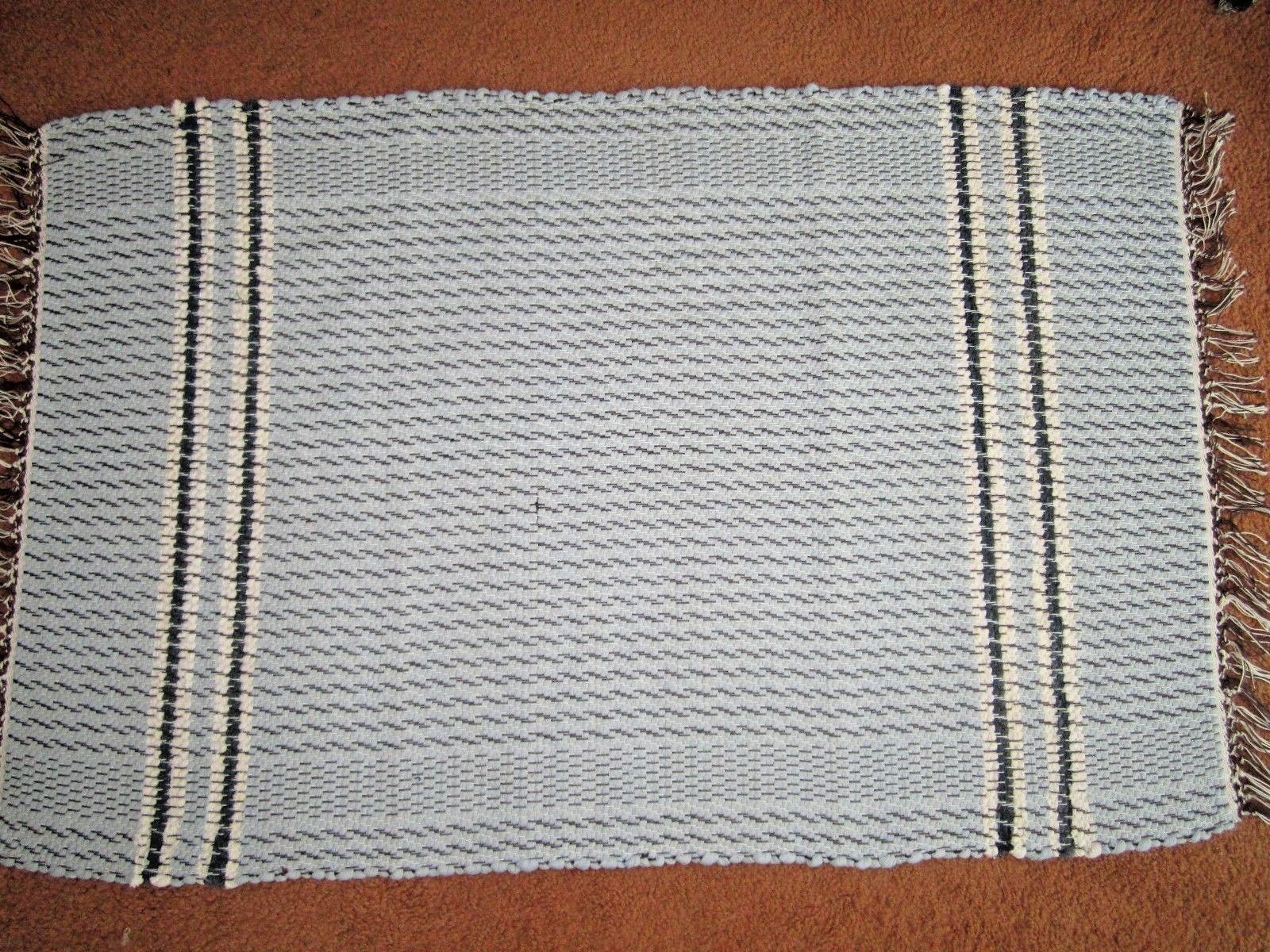 New Rag Rug Light Blue w Brown Warp Hand Woven on Floor Loom 27