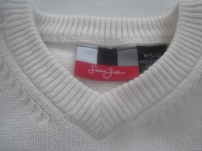 SEAN JOHN BOYS WHITE 100% COTTON KNIT VEST-M(5/6)-WORN ONCE-BROWN TRIM-CUTE
