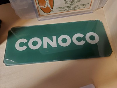 Vintage Conoco Service Station Gas Pump Glass Sign Original