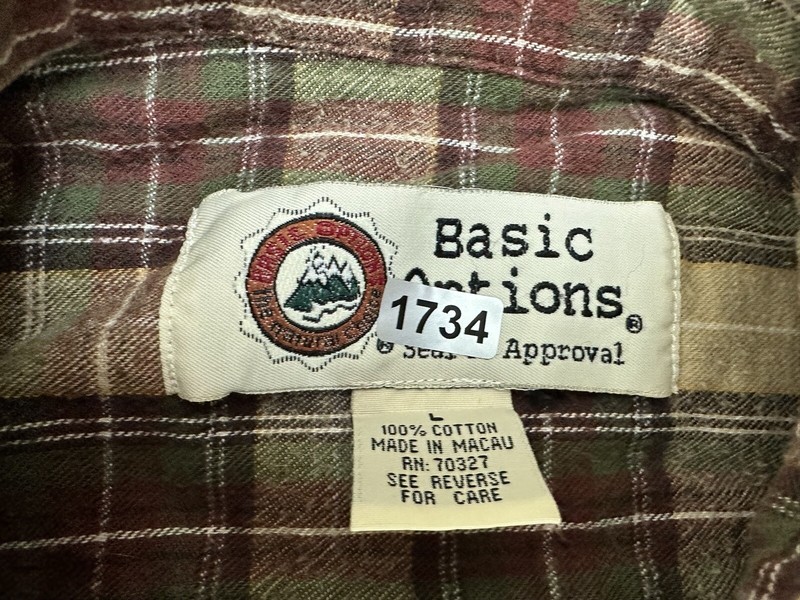 Vintage 90s Basic Options Flannel Shirt Mens Large L Beige Plaid Hipster Grunge