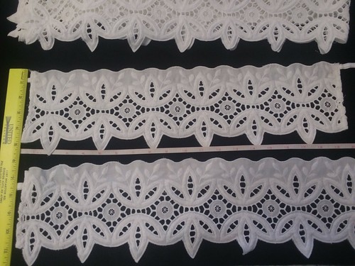 Vintage JCPenney White Curtain Panels Embroidered Cutout Trim Poly/Cotton 38x78