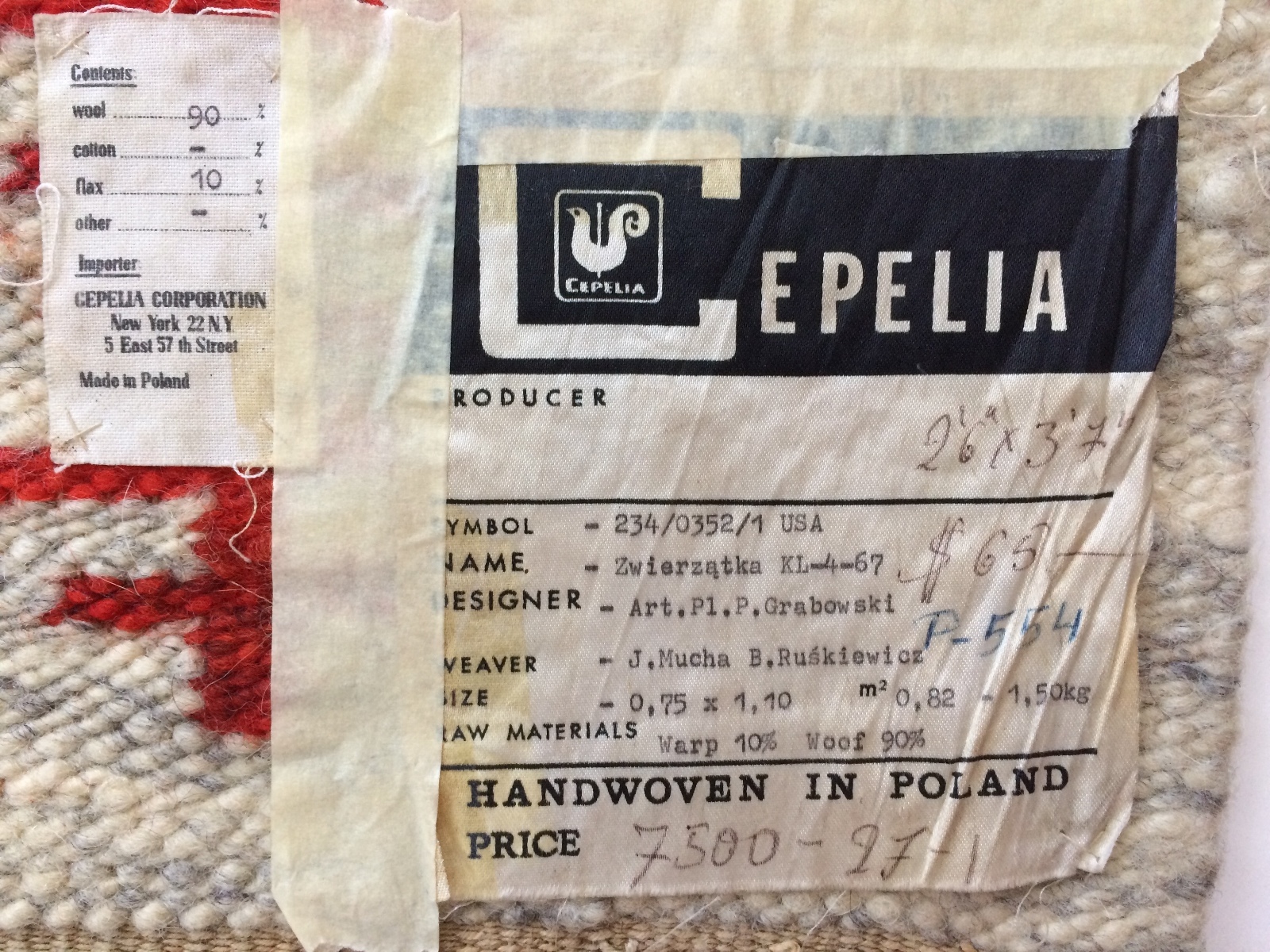 Vintage CEPELIA 'Zwierzatka' Handwoven Polish Tapestry Kilim by Piotr Grabowski