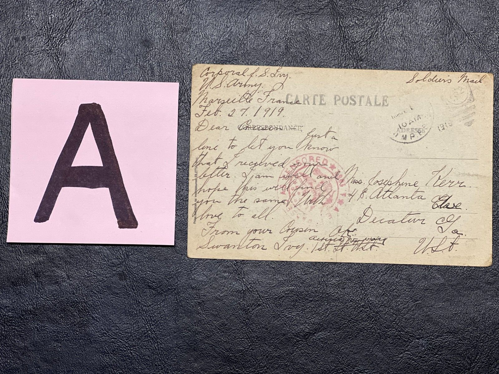 c.1919 Military Censored Postcards