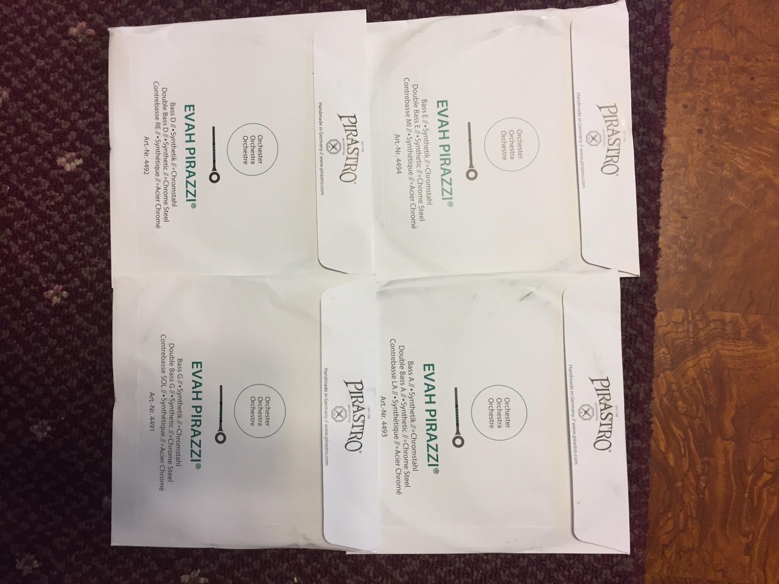 Set of Evah Pirazzi Double Bass Strings 3/4 size medium