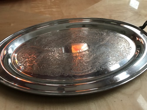 Large Vintage Sheets Rockford Co 1875 Oval Silver Plate Serving Tray #1103 Etch