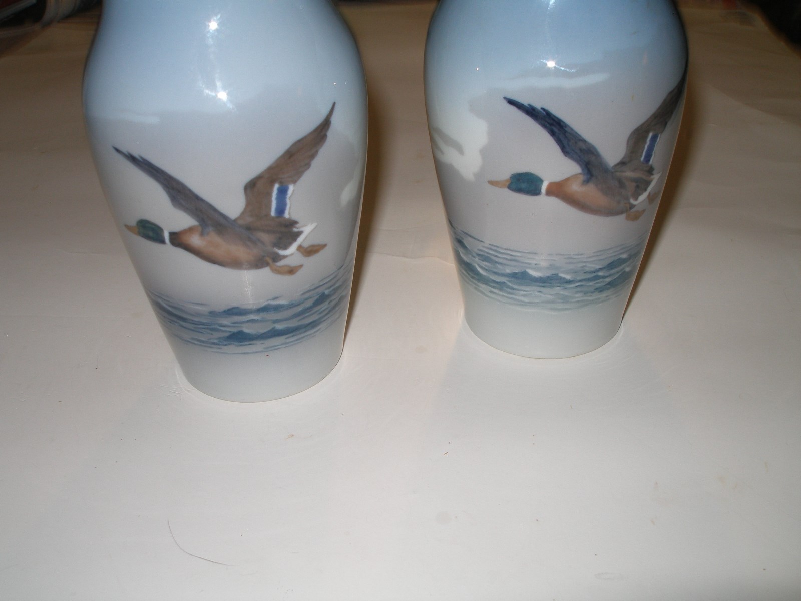 Royal Copenhagen Denmark Flying Mallard Duck Vases #1087 - Pair