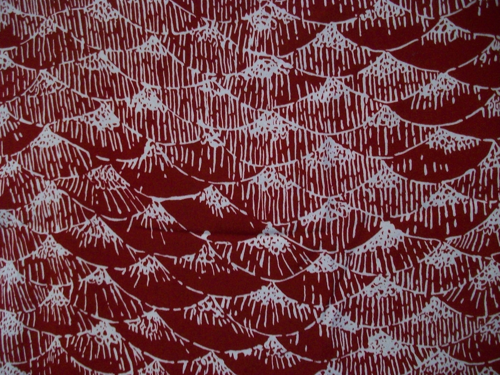 Vintage HAMIL Textiles Stretch Burgundy Red Oriental Snowy Mountains Fans Fabric