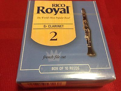 One Box of 10 RICO ROYAL Eb CLARINET REEDS #2 FRENCH FILE CUT