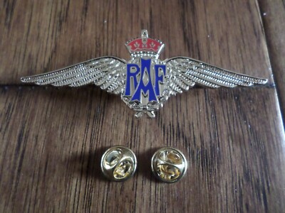 BRITISH ROYAL AIR FORCE MILITARY WINGS BADGE 3 1/4" DOUBLE POST METAL PIN 