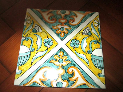 Lindos Keramic Tile Vintage Folk Art Archaeolgical site Stunning Colors and Glaze Wall Hanger Mid Century Chic Hand Made and Painted