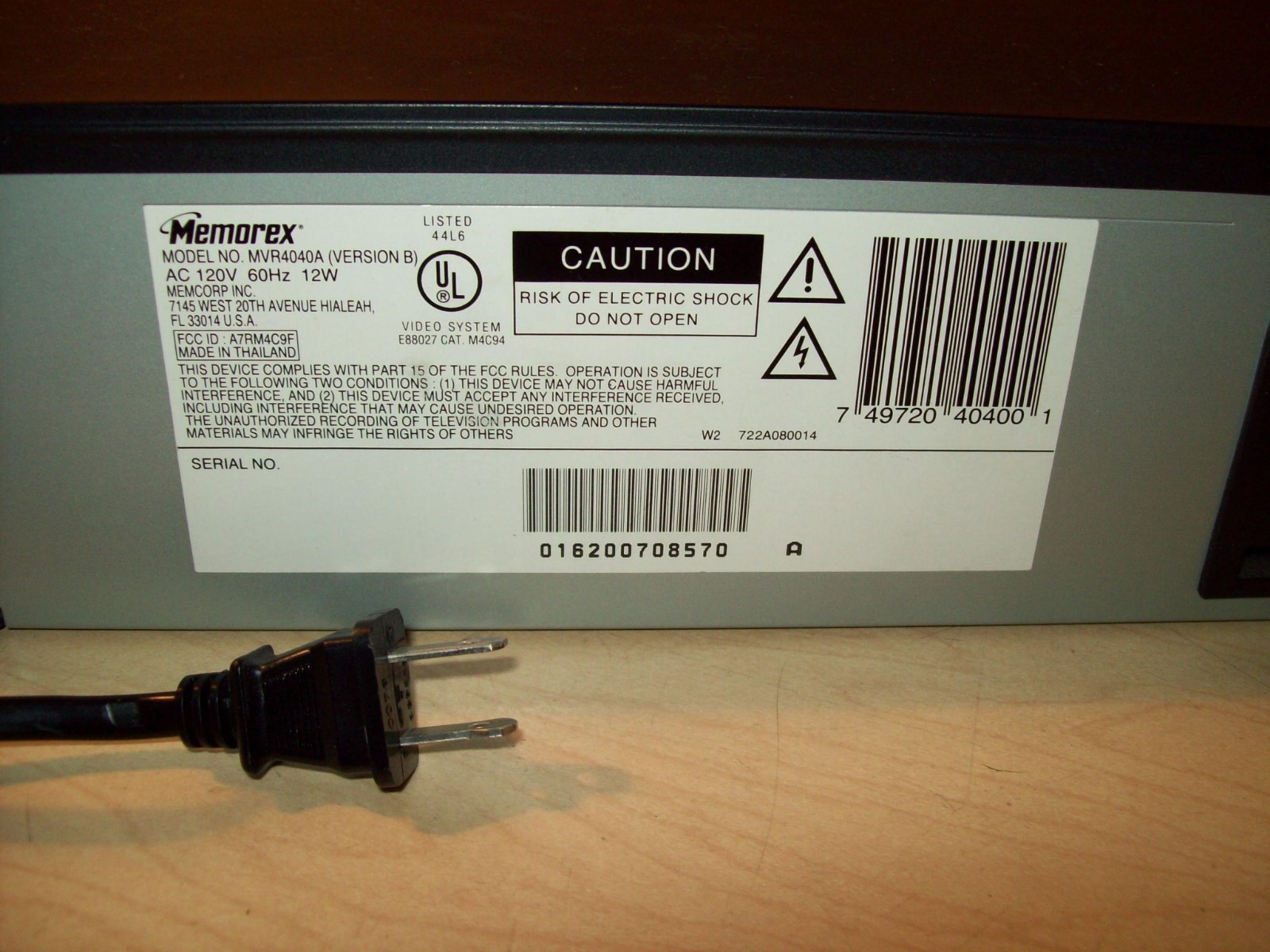 Memorex~4 Head~VCR~VHS Player~Tested~Works~MVR4040A