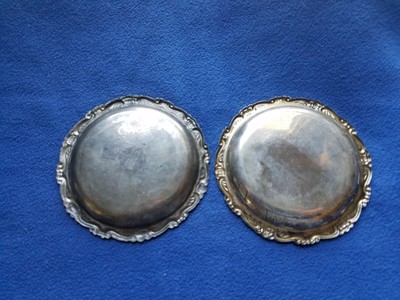 Lot 2 Silver plated over steel coasters Italy China ornate floral heart