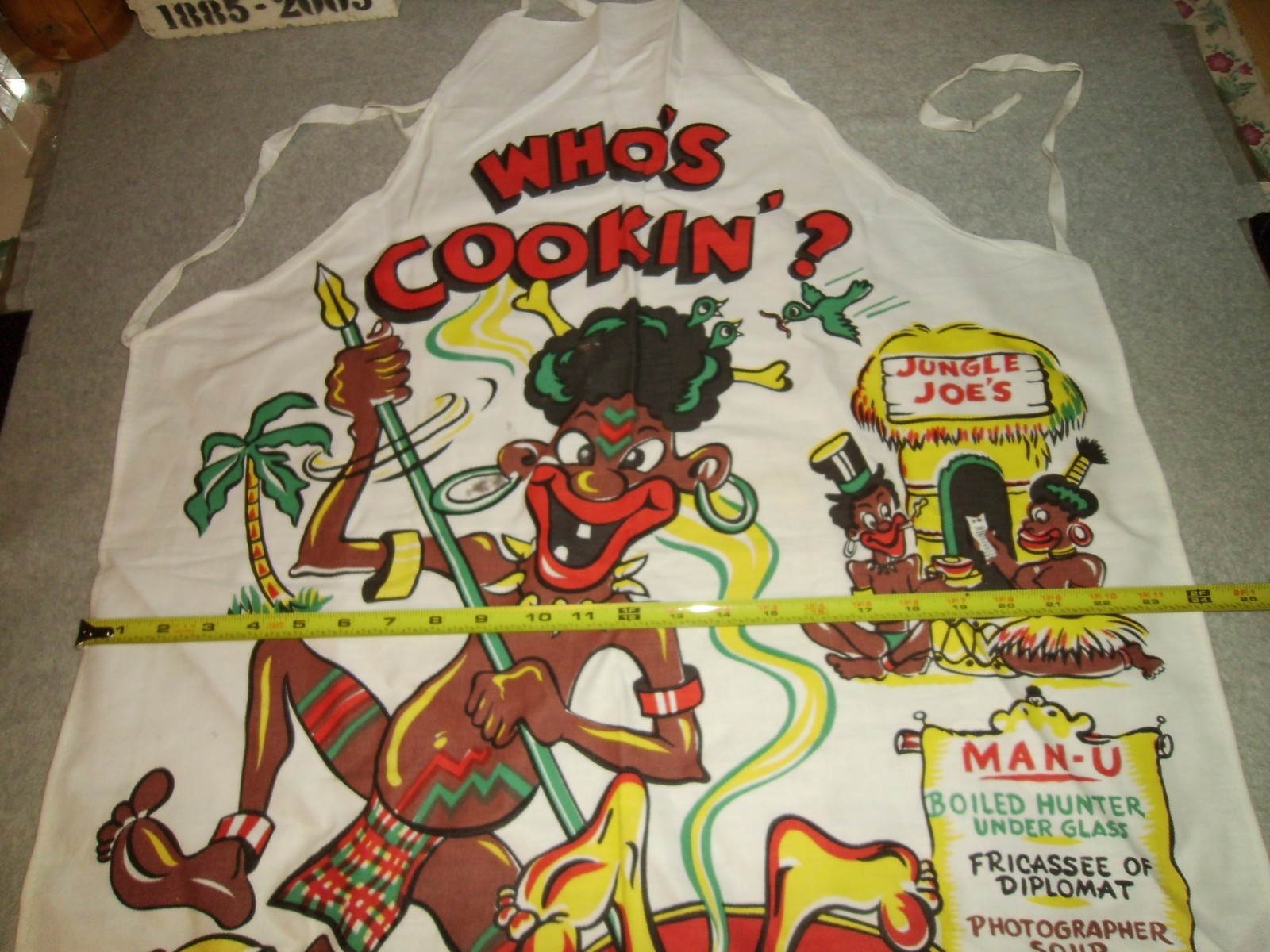 MENS WOMENS VINTAGE CHEF COOK GRILL APRON JUNGLE JOE'S BLACK AFRICAN CANNIBAL