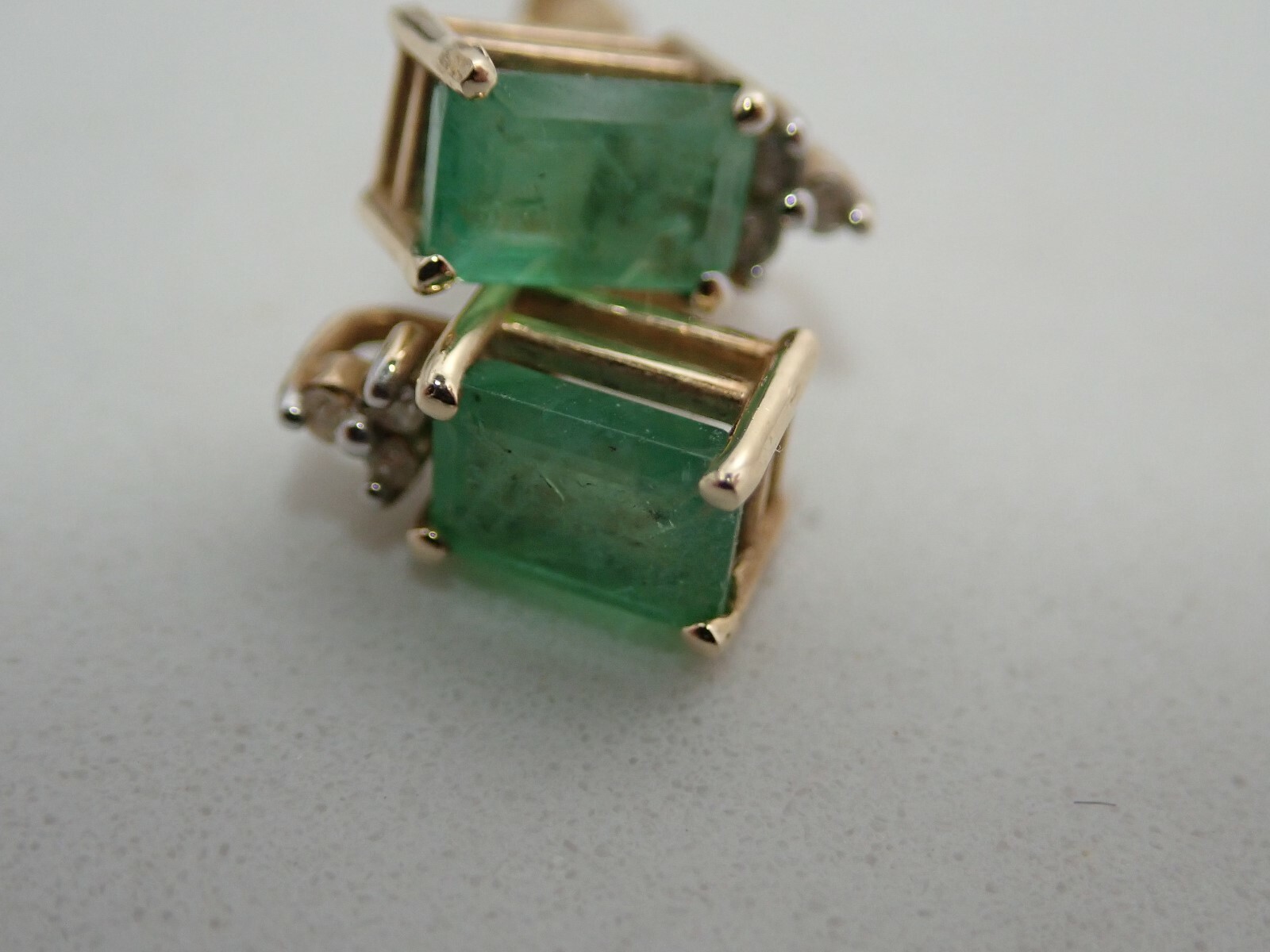 14k Yellow Gold Emerald and Diamond Pendant and Earrings