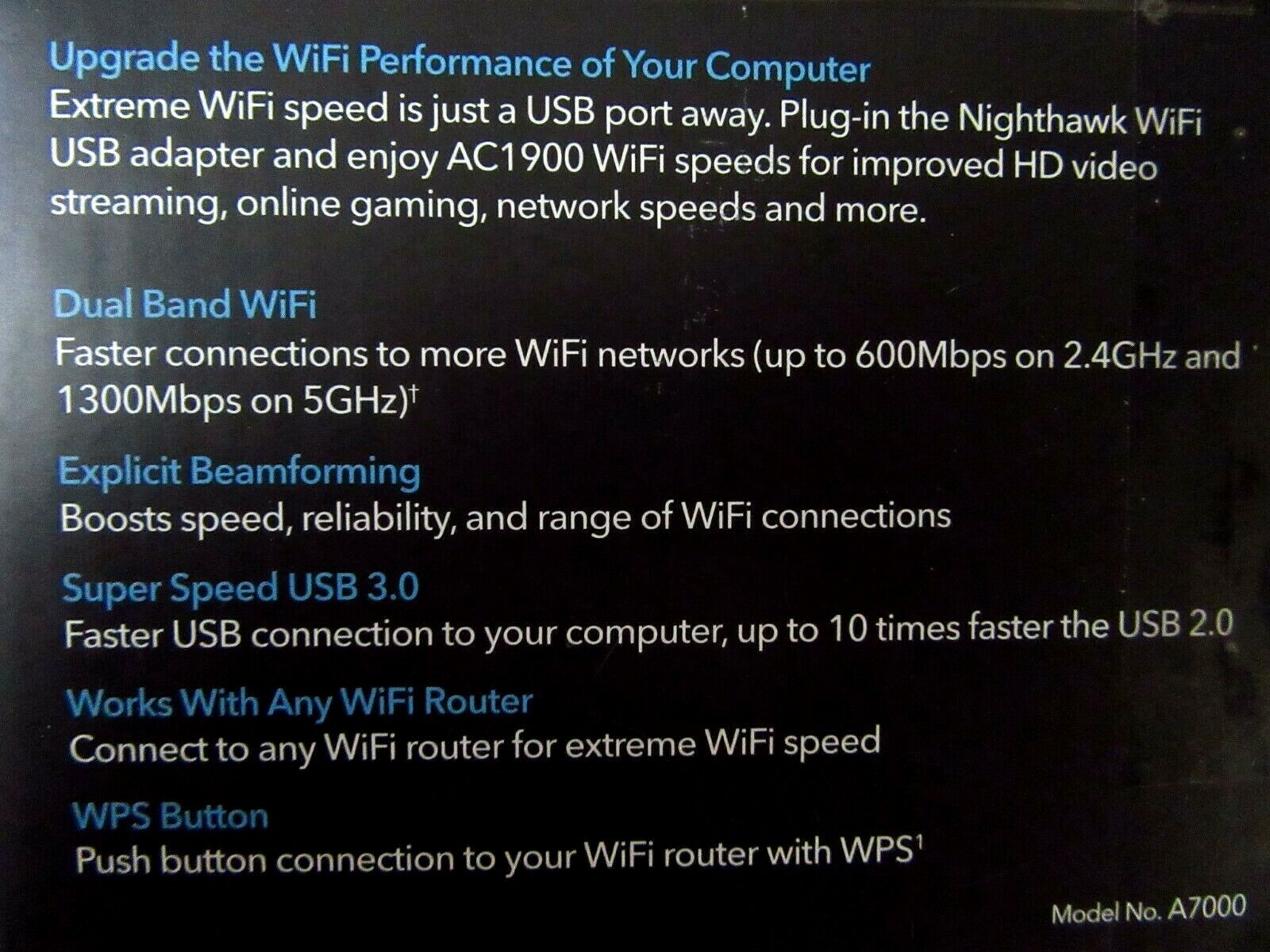 NETGEAR Nighthawk AC1900 WiFi USB 3.0 Duel Band WiFi Adapter