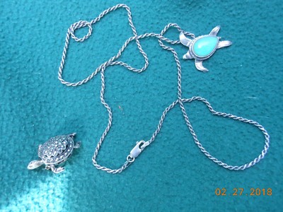 Turtle Pendant and Tortoise Pin, Silver...for those who love these reptiles