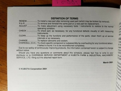Kubota ZD18 ZD21 Zero Turn Mower Flat-Rate Schedule Manual 97897-35040 3/01