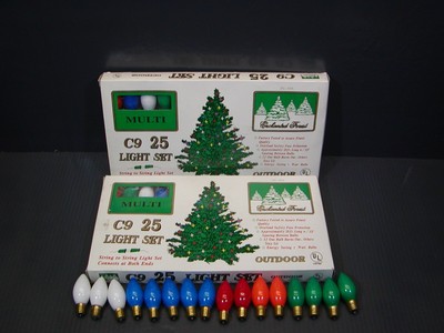 2 NEW BOXES OF 25 C9 MULTI COLOR LIGHT SETS CHRISTMAS LIGHT STRINGS & 16 SPARES
