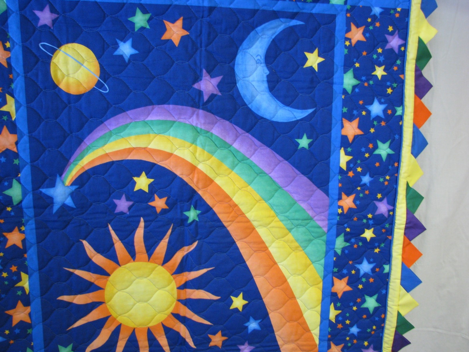 Handmade Baby or Toddler Quilt Planets Rainbow Sun Moom