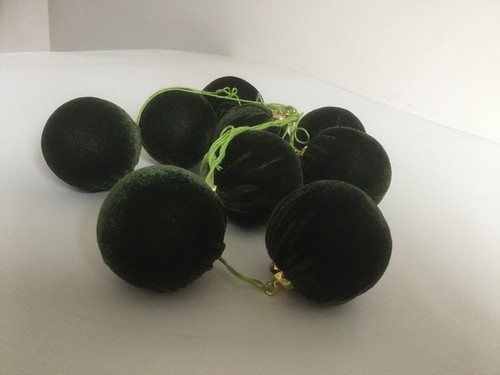 Vintage Christmast Ornament Green Velvet Fabric 9 Pcs