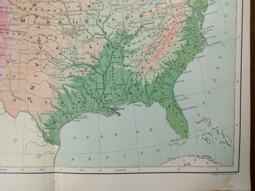 1896 UNITED STATES HYPSOMETRIC Map Old Antique TERRAIN TOPOGRAPHICAL USA MAPZ