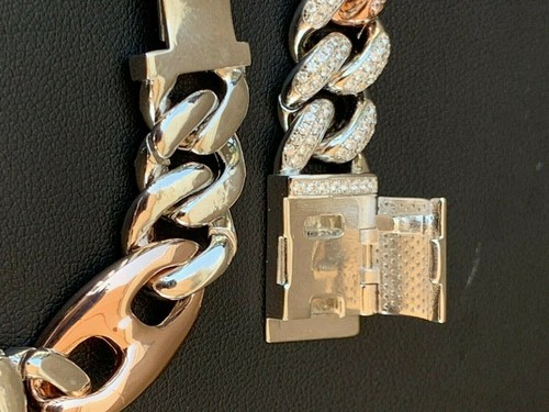 Pre-owned Silver Miami Cuban Gucci Bracelet Two Tone Rose Gold Plated Solid 925  Rapper Icy In  And Rose