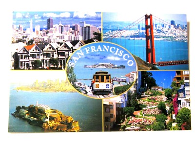 RPPC San Francisco CA Postcard Color Golden Gate Alcatraz Lombard Cable Car