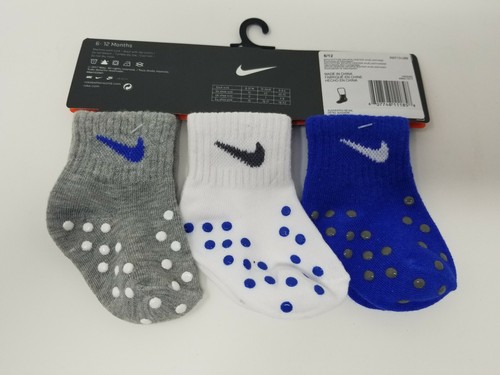 NEW NIKE  3 PAIR PACK INFANT TODDLER CRAWLER SOCKS 6-12M BLUE GREY White