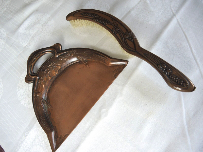 Altes Tischkehrset Kupfer Kehrgarnitur Schaufel Und Besen Naturborsten