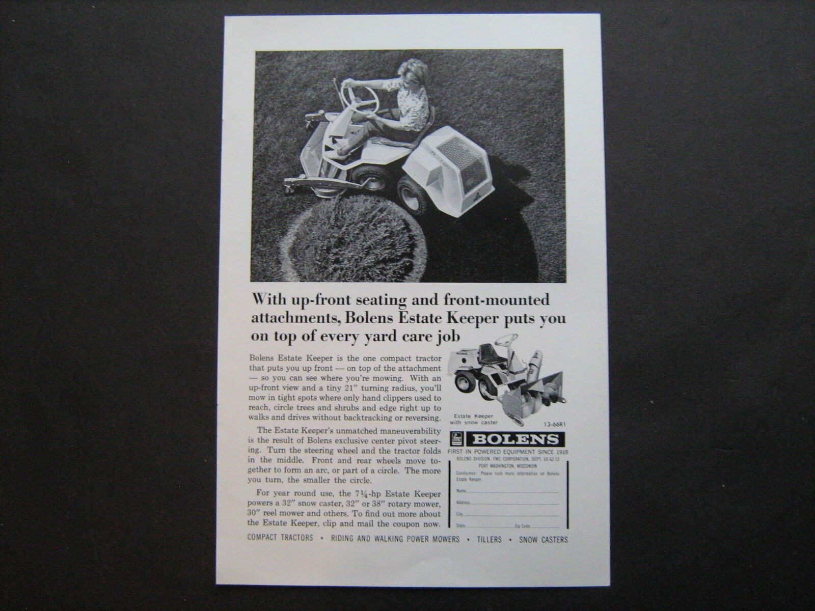 '66 Ad 1966 Bolens Estate Keeper Tractor And Snow Blower