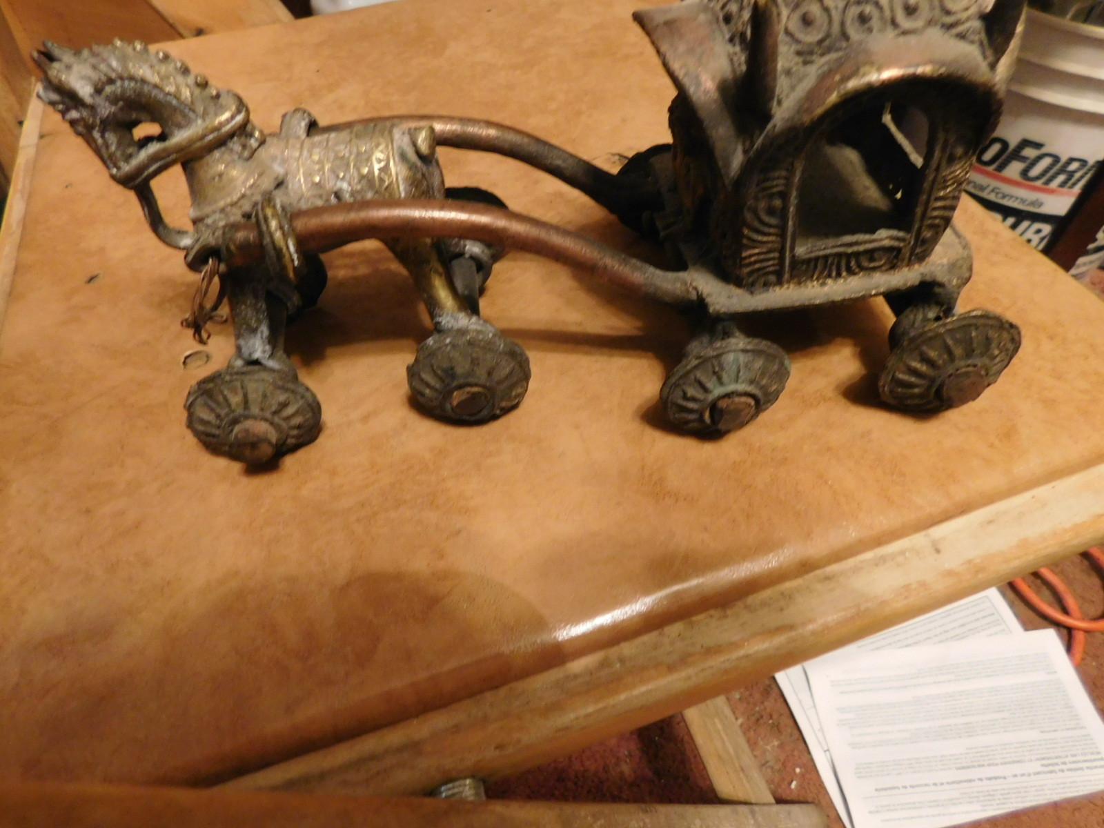 brass Toy horse and carrage from Pakistan old