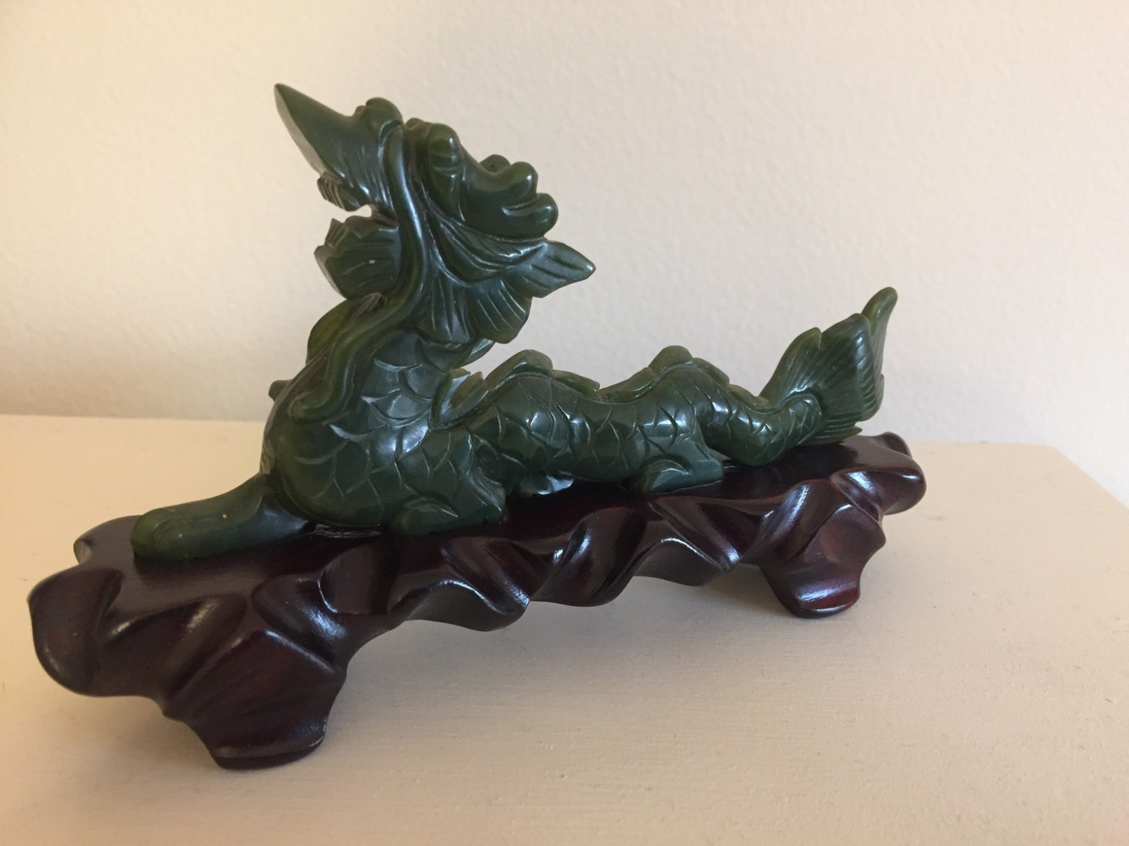 Green Soapstone Dragon on Wood Base 6