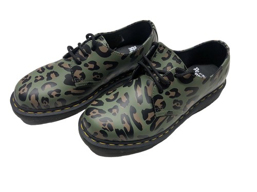 New' Doc Dr. Martens 27686 Skull Leopard Print Oxfords Green