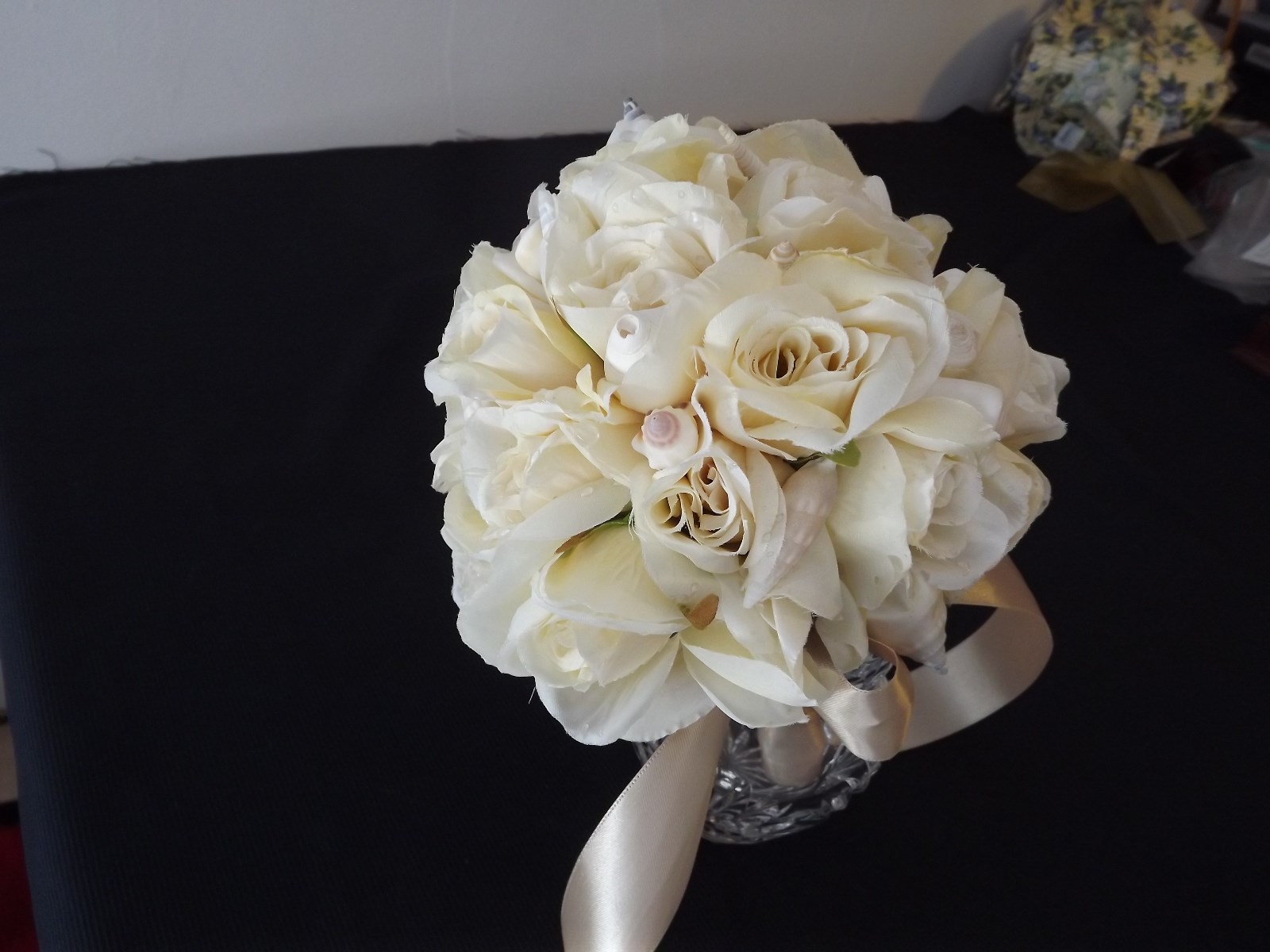 SEASHELL & IVORY ROSES BRIDAL BOUQUET WEDDING 23