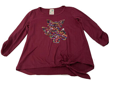 Lily Bleu Girls 3/4 Sleeve Top Size Medium (10/12) Butterfly Sequin Detail