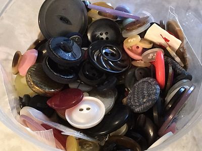 Lot Mixed Buttons Plastic, Cloth, In Hard Plastic Storage Container