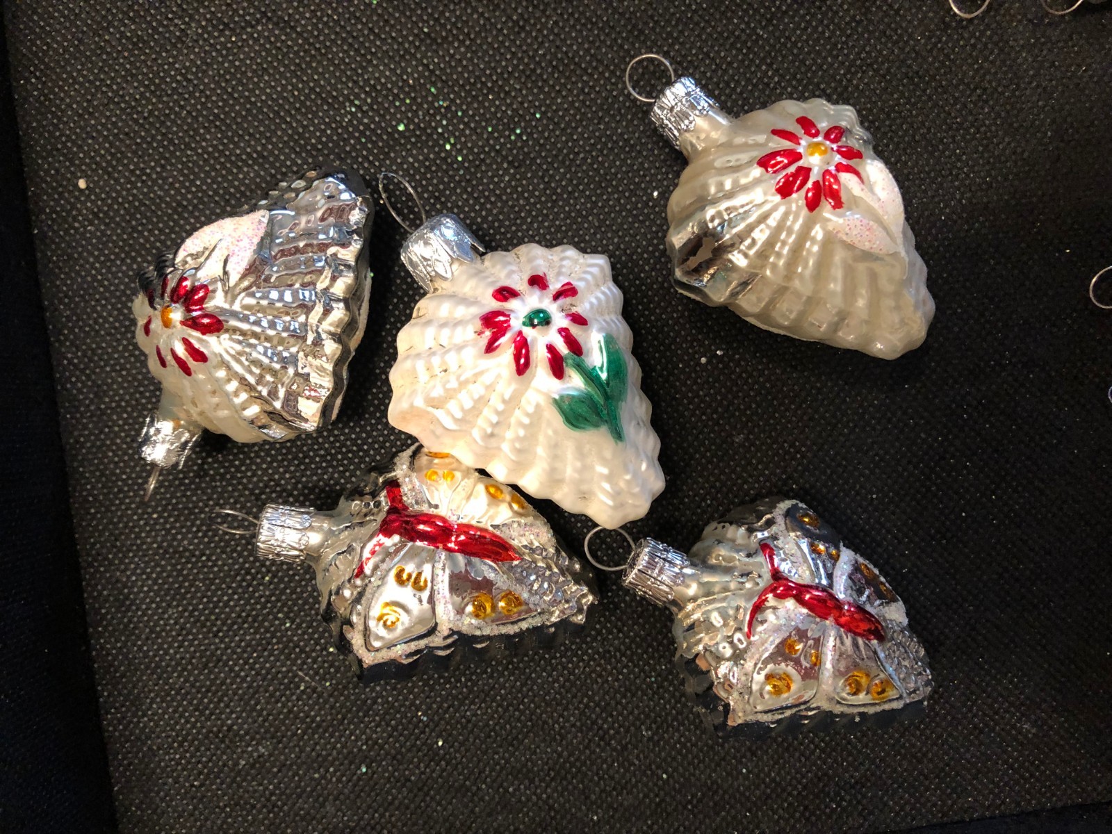 Set of (5) Butterfly / Flower Glass Christmas Ornaments 3