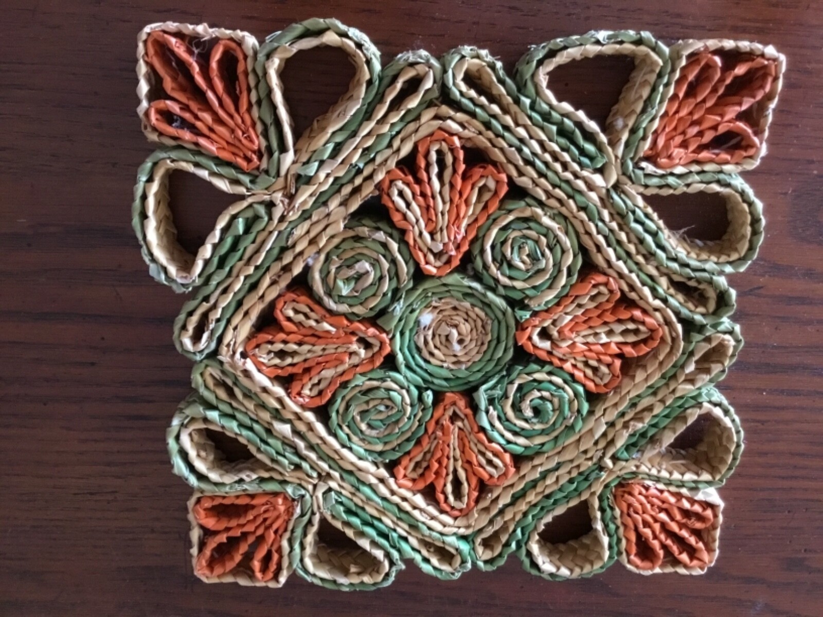 Lot of 4 Colorful Vintage Ratan Straw  Woven Hot Pads