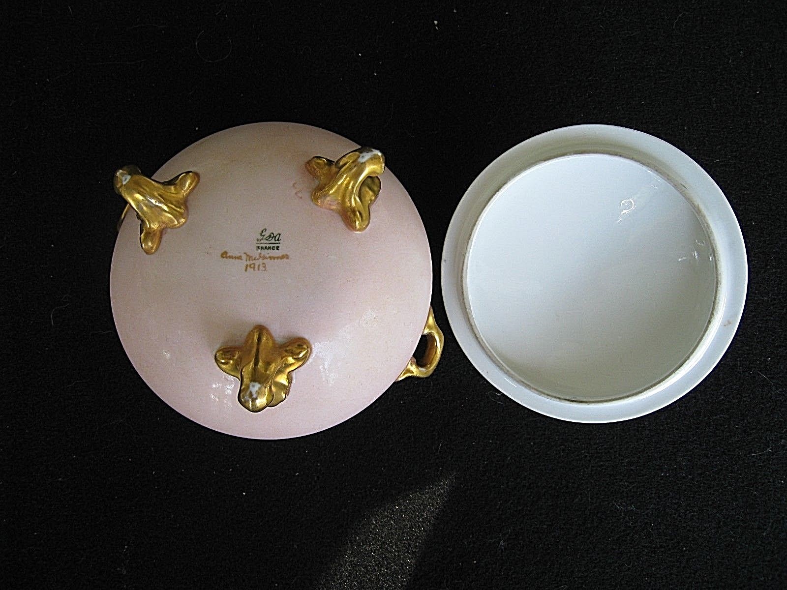 GOA France ...Limoges....Antique Powder Dish.. 3- Footed...signed and dated 1913