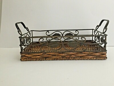 Decorative Rattan Wire Serving Tray With Handles  Rectangular 13'' L x 9'' W x 3''T