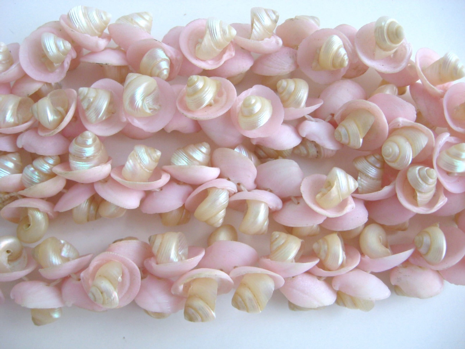Vintage Hawaiian Iridescent Trochus Shell & Tiny Pink Clam Shell Necklace Strand