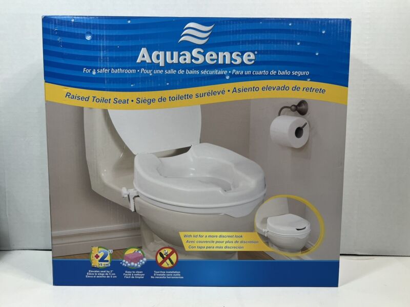 New AquaSense Raised Toilet Seat with Lid, White, 2 Inches