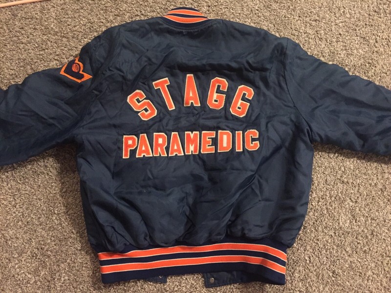 VINTAGE Stagg Paramedic Varsity Windbreaker Jacket 80s Made In USA hipster boho