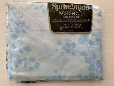 Springmaid Wondercale Mariposa Blue Twin Fitted Sheet Floral Butterflies Vintage