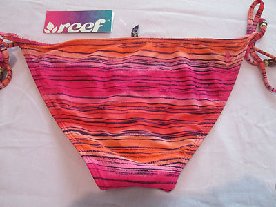NWTS Ladies REEF multi pinks stripe bikini swim bottoms size Large