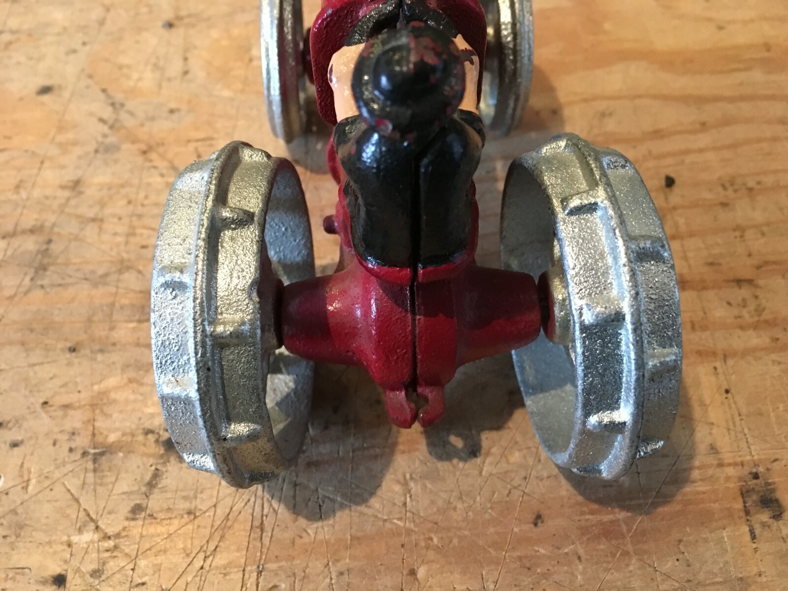 Vintage Fordson Cast Iron Tractor Red with Silver Wheels and Driver